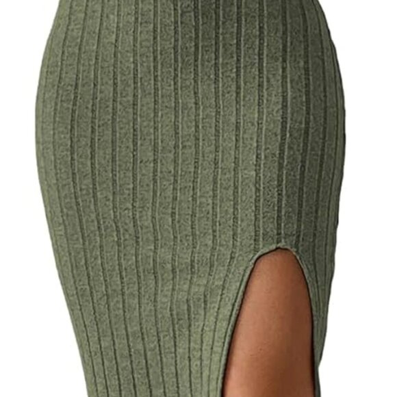 Womens Summer Tank Dress Ribbed Midi Sleeveless Bodycon Side Slit Casual - Picture 1 of 4